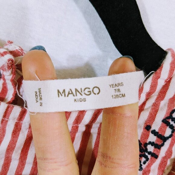 Mango Girls Red & White Striped Dress Size 7/8 - Picture 4 of 4